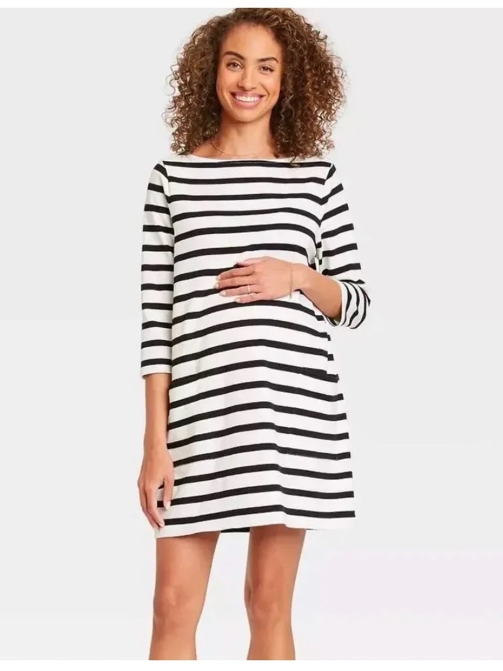The Nines by Hatch Striped Black & White Maternity Dress - 100% cotton